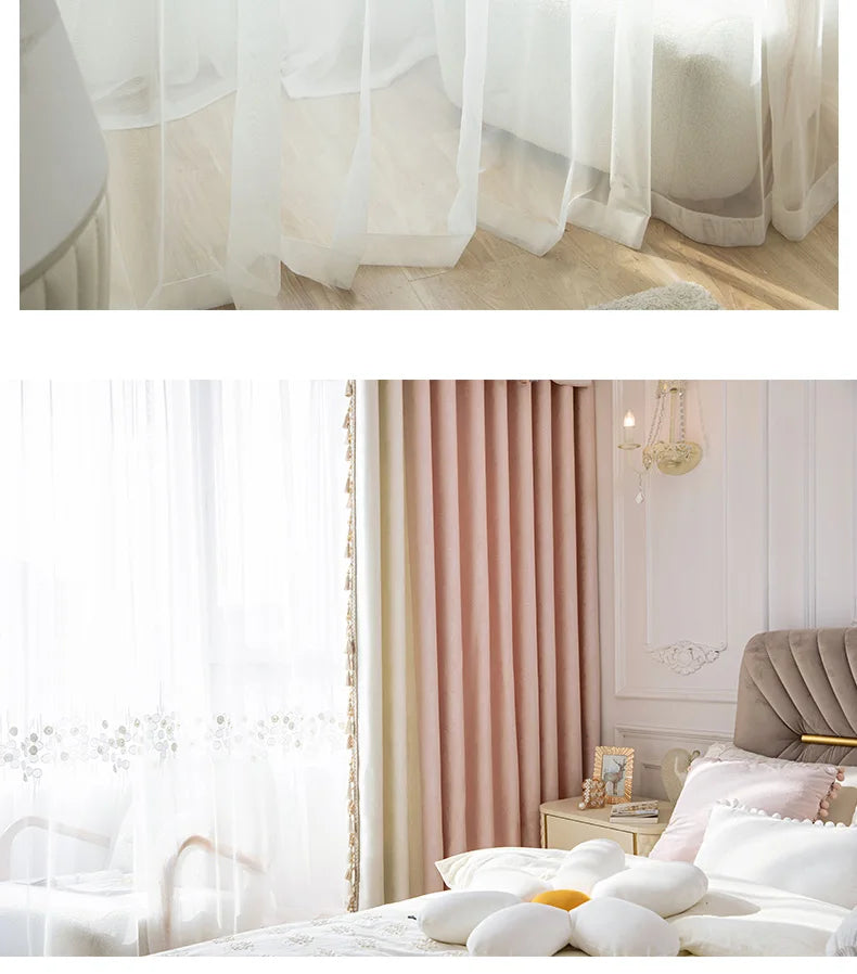 Pink Living Room Modern Bay Window Cloth Curtain Tulle Valance Drape C1139