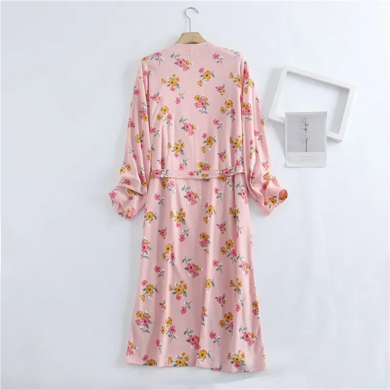 Spring and Autumn Cotton Waffle Kimono Bathrobe