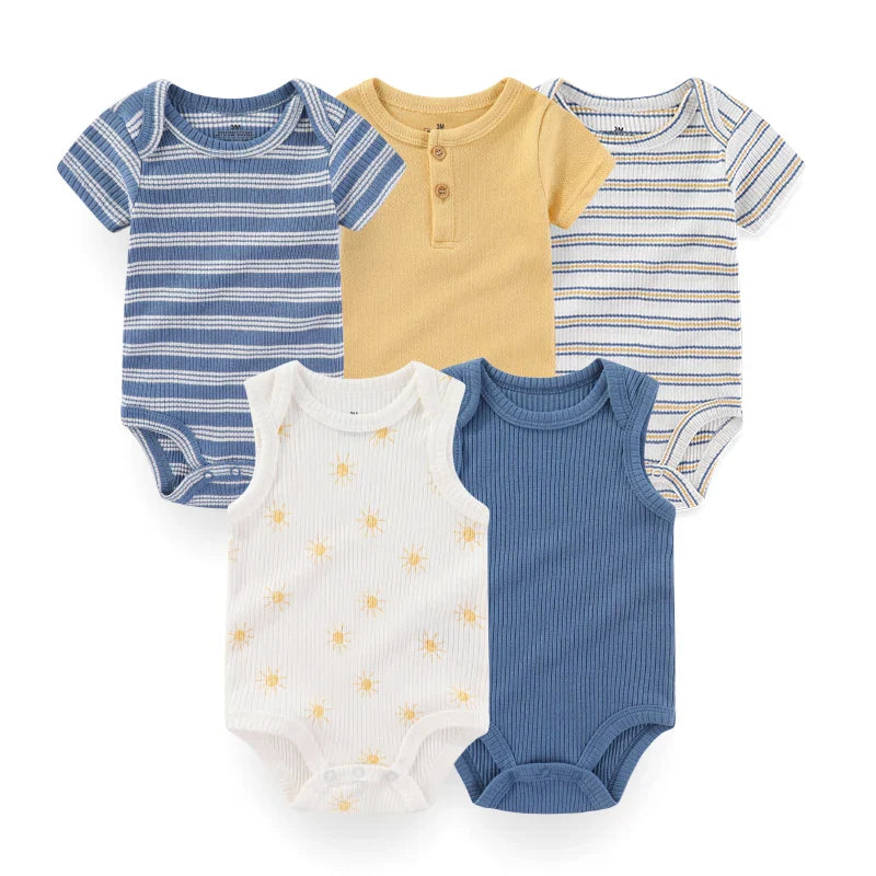 Newborn Print Cartoons Cotton Bodysuits 5Pieces Unisex