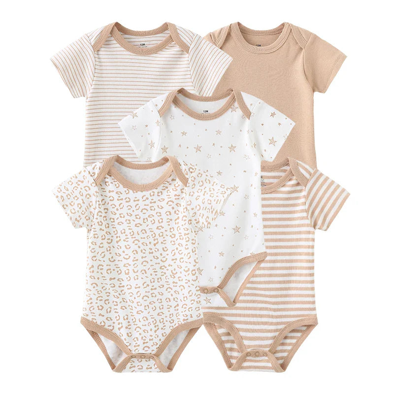 Newborn Print Cartoons Cotton Bodysuits 5Pieces Unisex