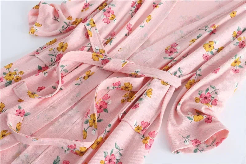 Spring and Autumn Cotton Waffle Kimono Bathrobe