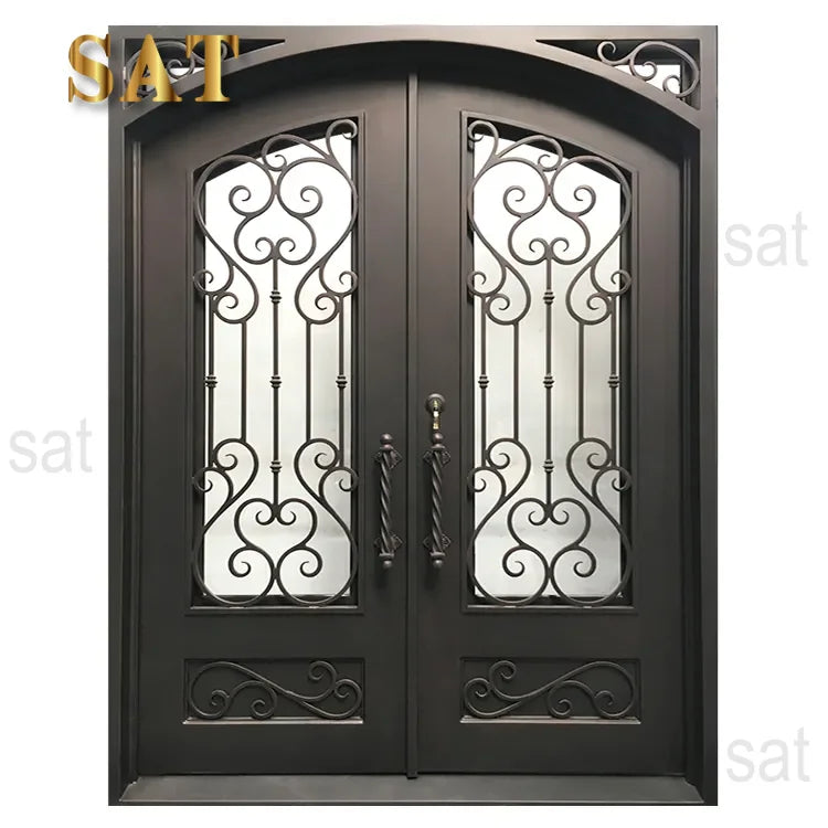 Modern Exterior Wrought Iron Double Luxury Entry Garden Doors for Villa