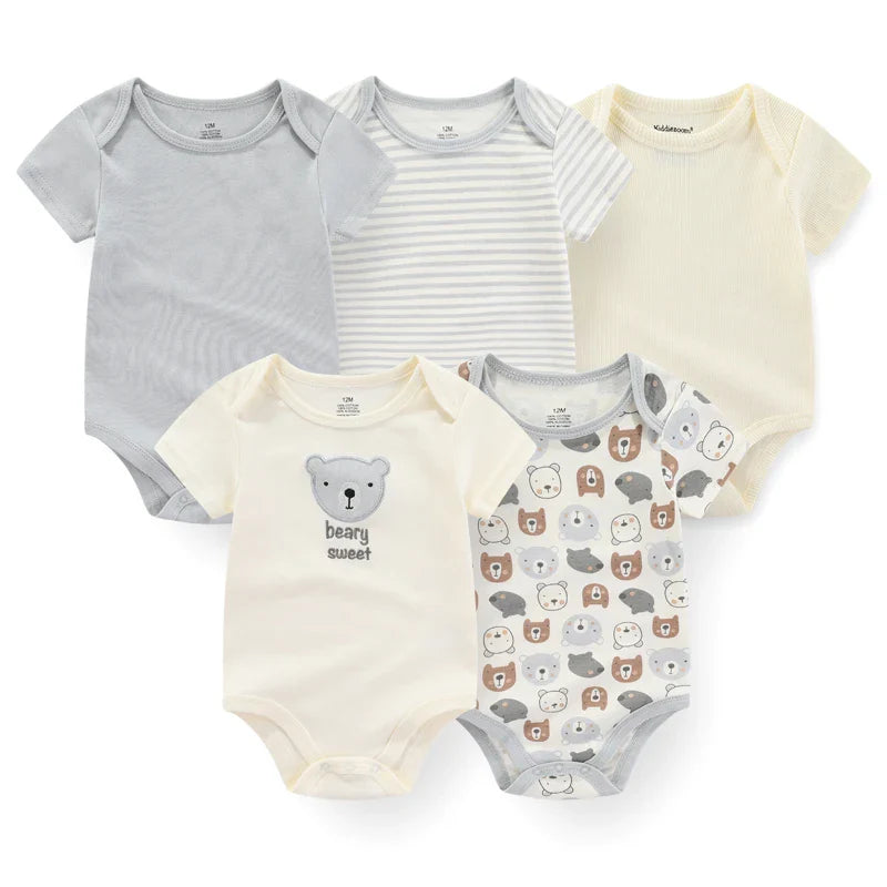 Newborn Print Cartoons Cotton Bodysuits 5Pieces Unisex