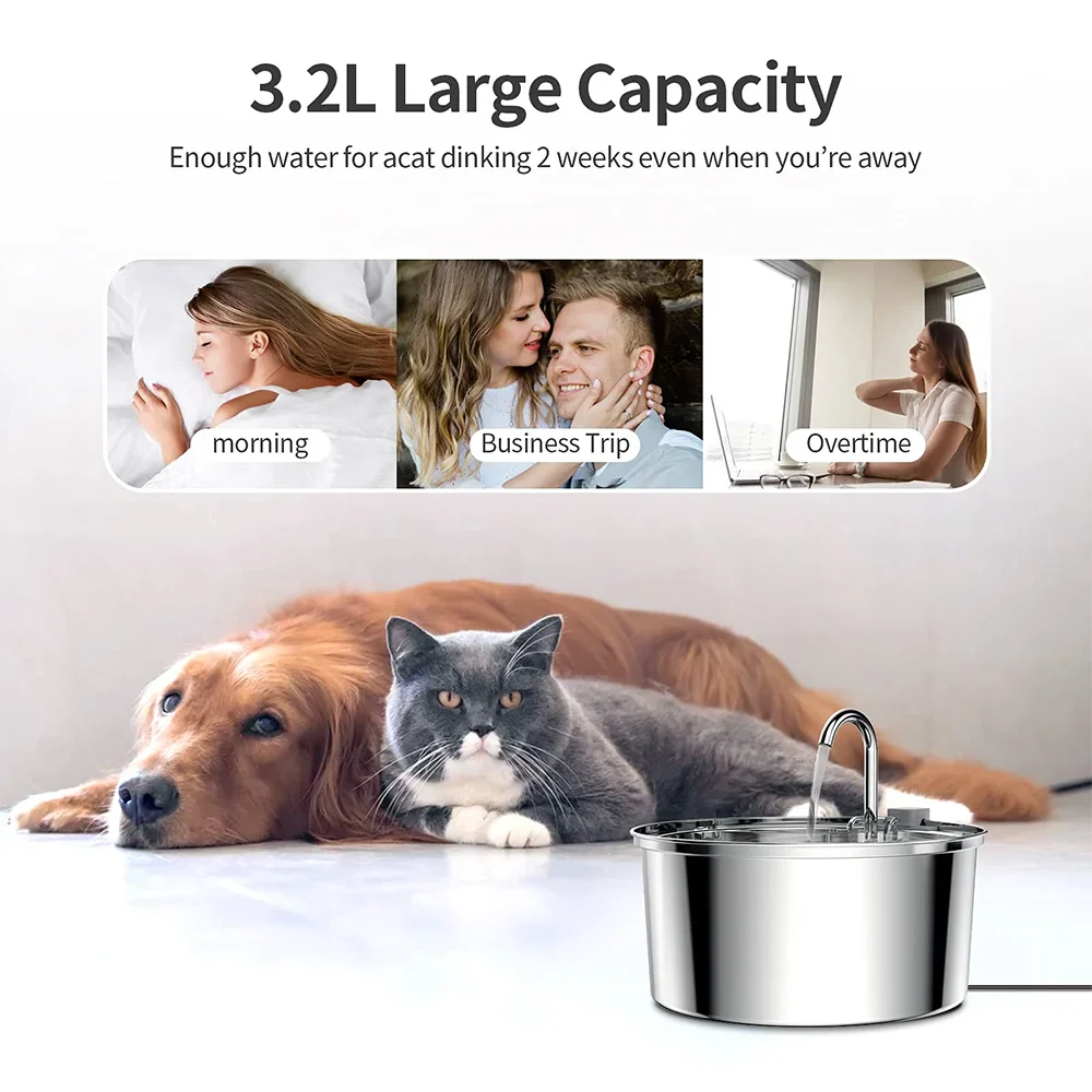Stainless Steel Automatic Pet Cat Water Feeder Drinking Bowl