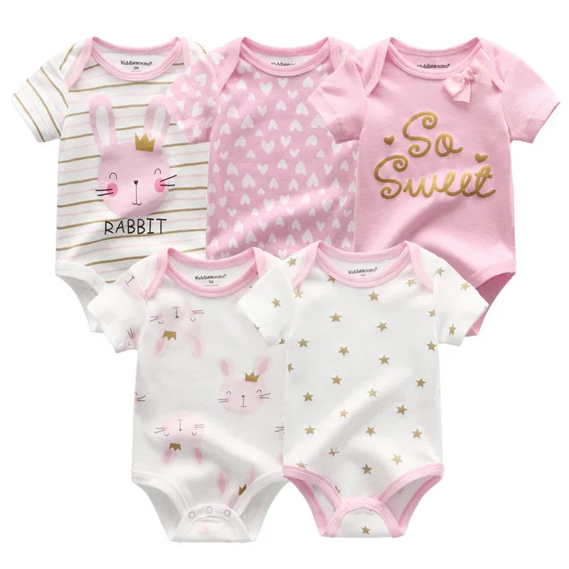 Newborn Print Cartoons Cotton Bodysuits 5Pieces Unisex