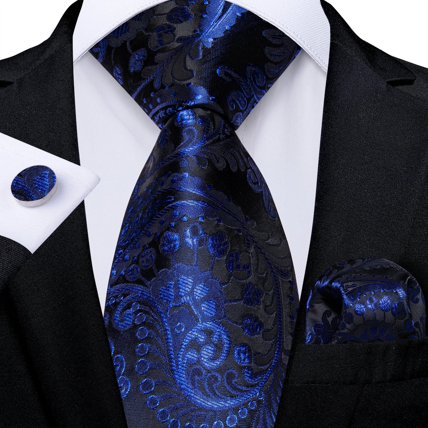 New Classic 100% Silk Men's Ties 8cm Blue Plaid Dot Striped Business Necktie Handkerchief Wedding Party Tie Set