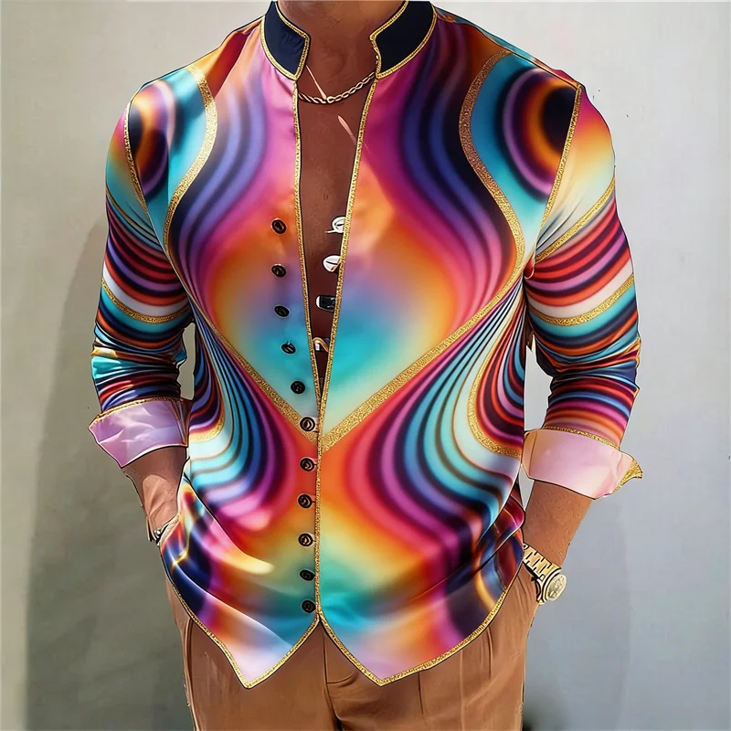 Men's long sleeved shirt with Harajuku style 3D flower print