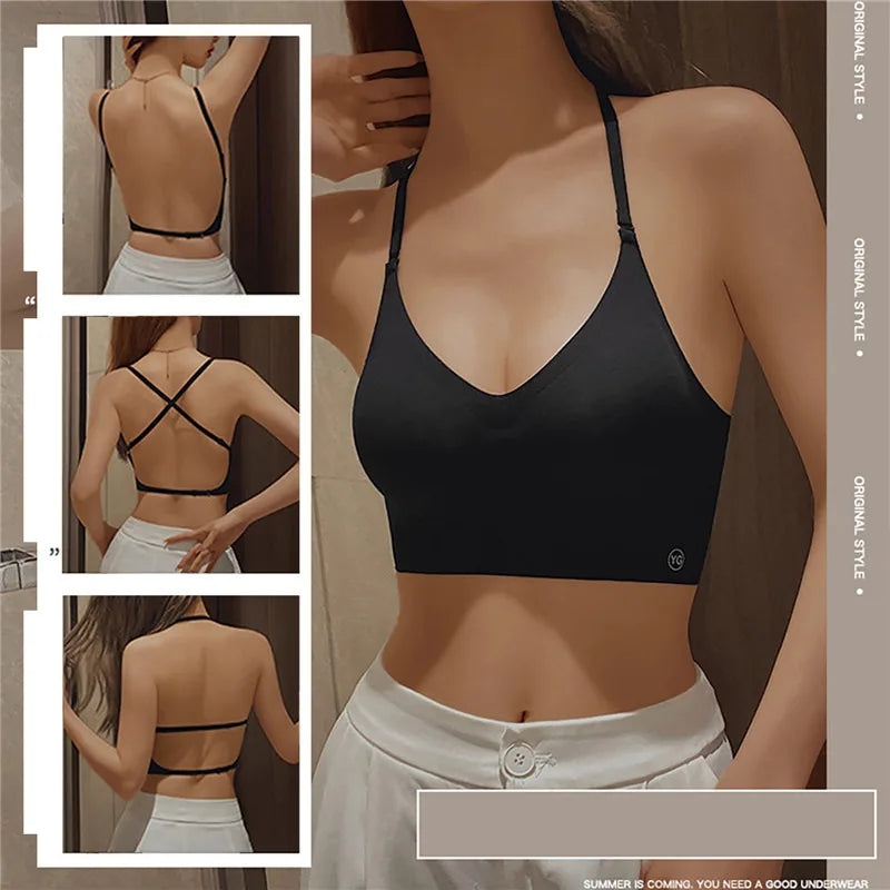 Women Invisible Seamless Push Up Bra Backless Low Cut Plunge Brassiere