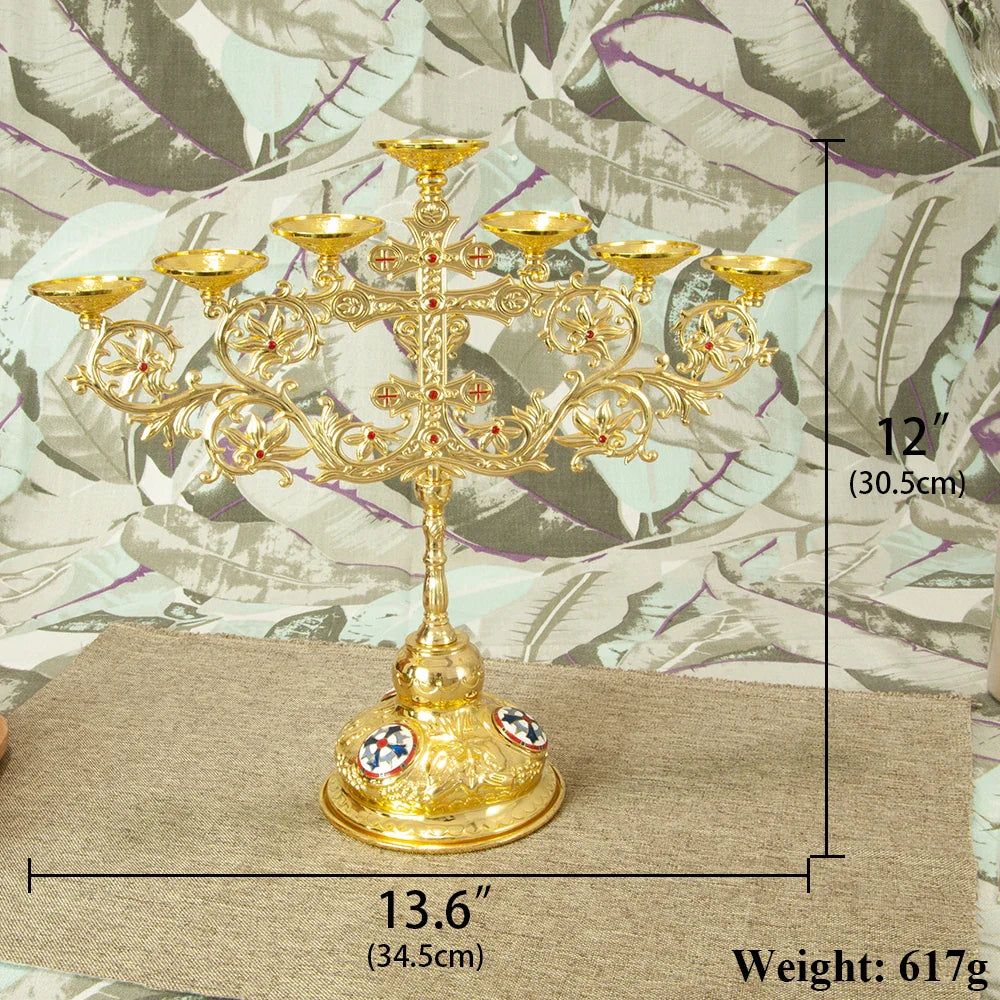 Metal Alloy 7 Branch Candle Holder Church Home Decoration Gold Plated