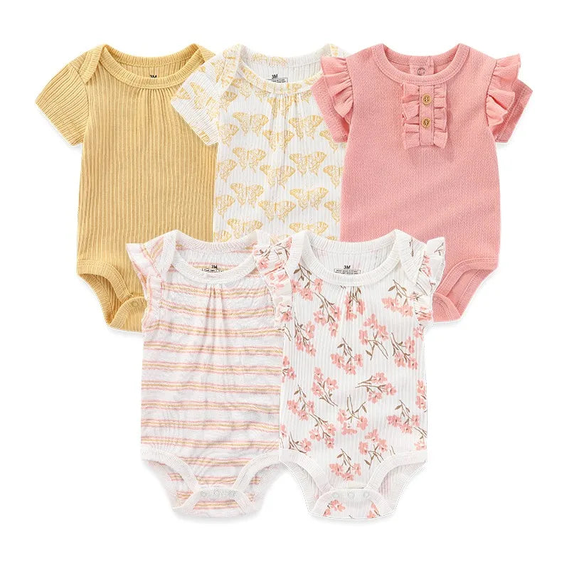 Newborn Print Cartoons Cotton Bodysuits 5Pieces Unisex