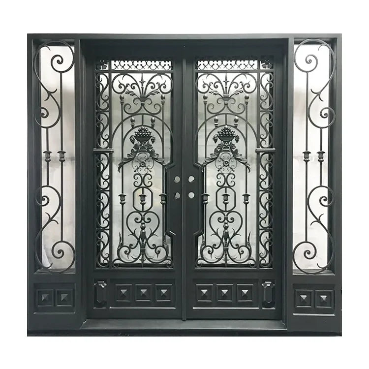 Modern Exterior Wrought Iron Double Luxury Entry Garden Doors for Villa