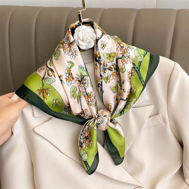 Print Luxury Pashmina Silk Scarf for Headband or Neck