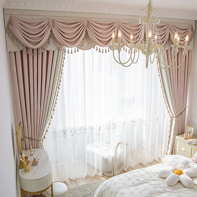 Pink Living Room Modern Bay Window Cloth Curtain Tulle Valance Drape C1139