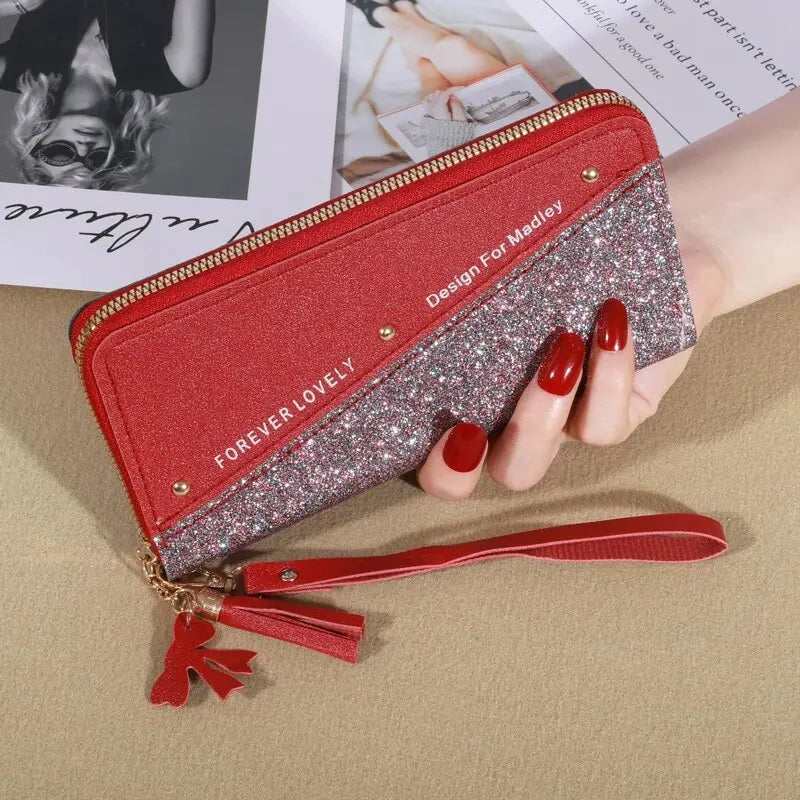 Women's Zipper Wallet with Color Contrast Tassel
