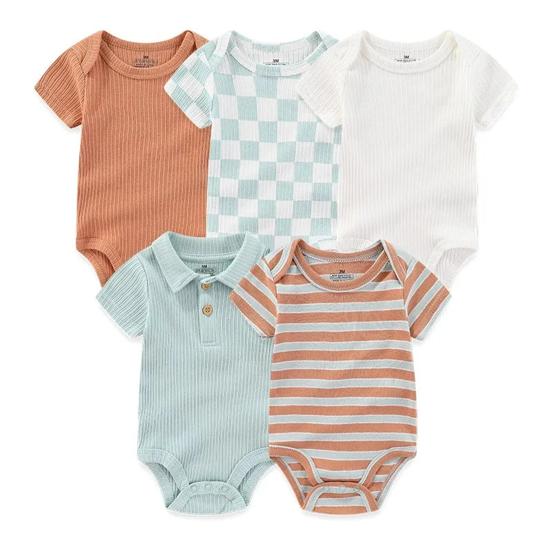 Newborn Print Cartoons Cotton Bodysuits 5Pieces Unisex