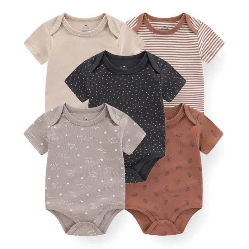 Newborn Print Cartoons Cotton Bodysuits 5Pieces Unisex