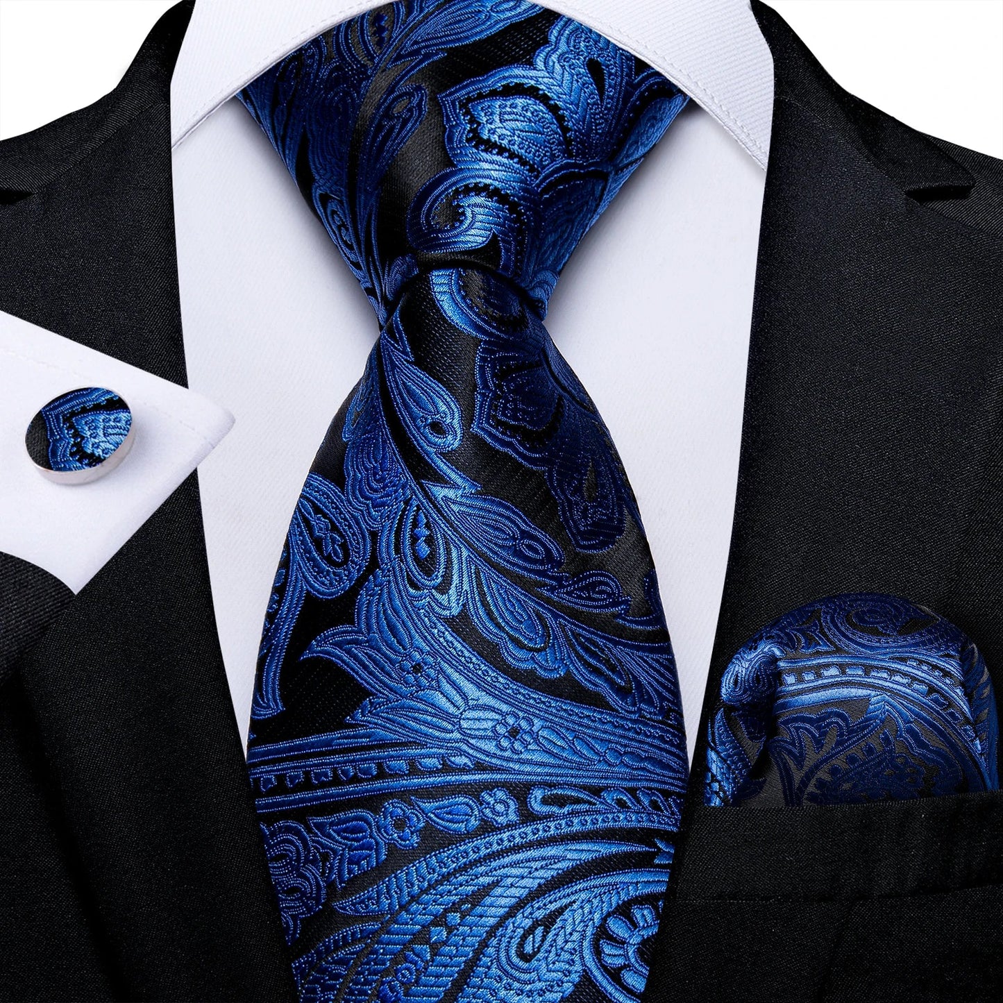 New Classic 100% Silk Men's Ties 8cm Blue Plaid Dot Striped Business Necktie Handkerchief Wedding Party Tie Set
