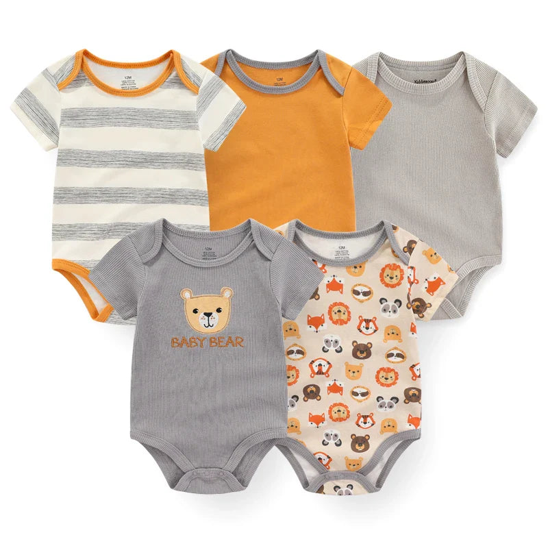 Newborn Print Cartoons Cotton Bodysuits 5Pieces Unisex