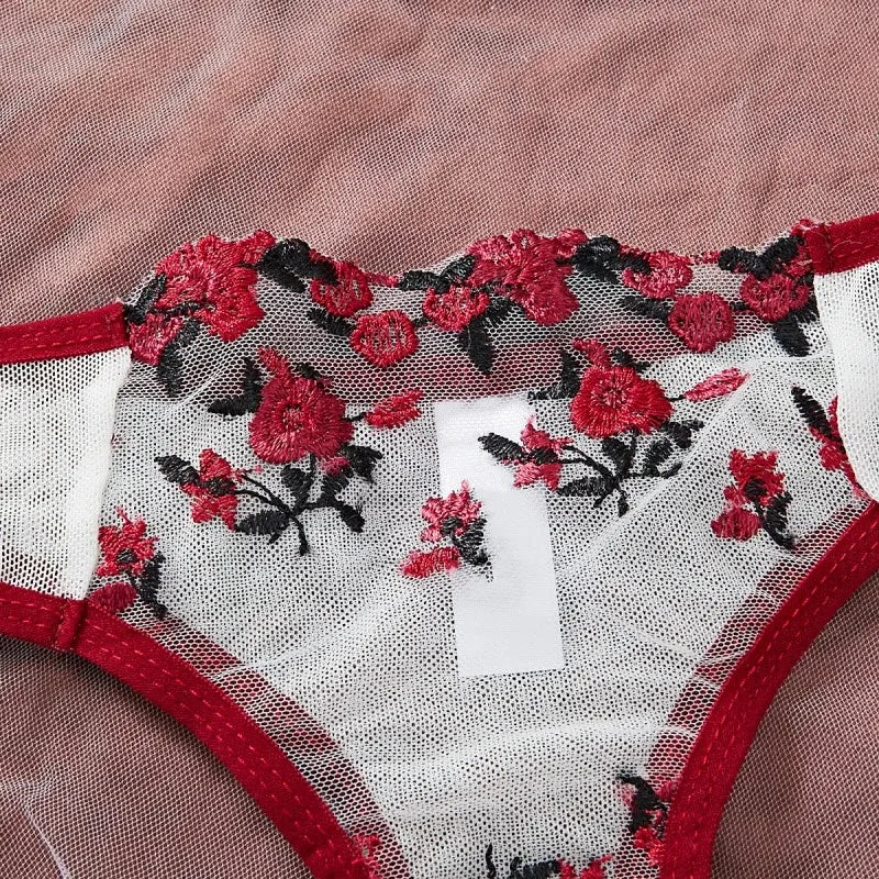 Women's Sexy Transparent Underwear Brasserie Sets Embroidered Flowers