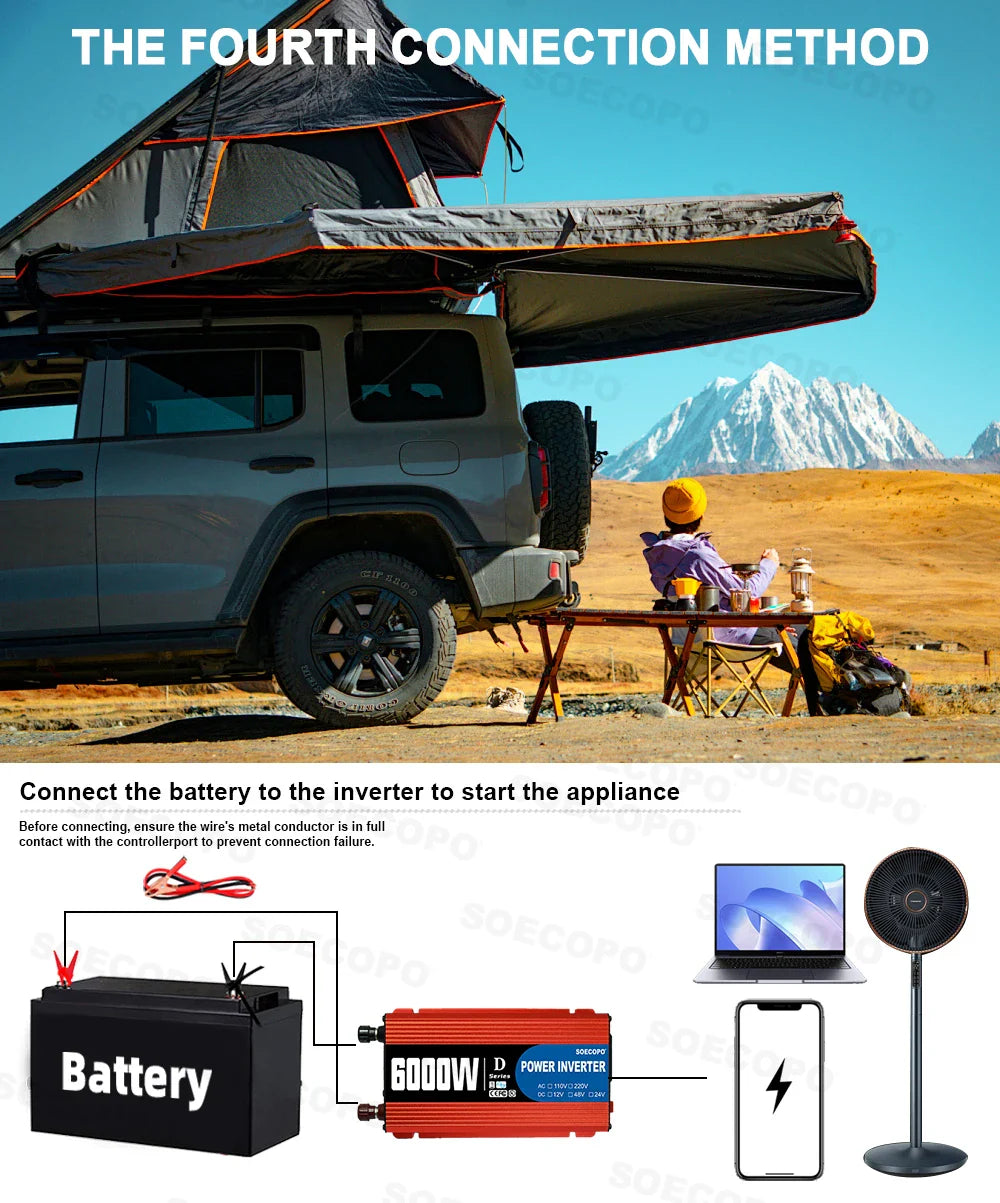 SOECOPO 6000W System Complete Kit 500W Panel Solar DC 12V to AC 110V/220V Inverter 100A Controller Off-Grid for Home Camping