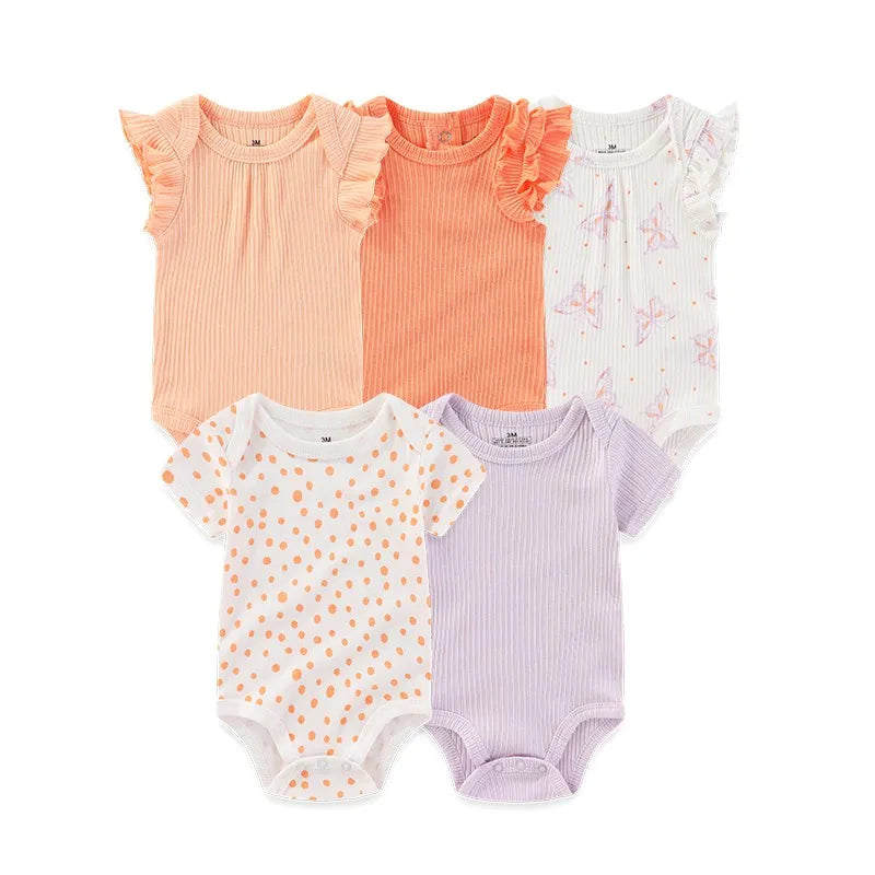 Newborn Print Cartoons Cotton Bodysuits 5Pieces Unisex