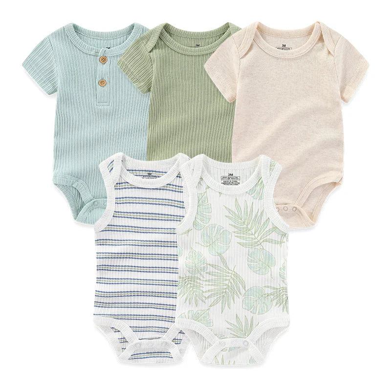 Newborn Print Cartoons Cotton Bodysuits 5Pieces Unisex