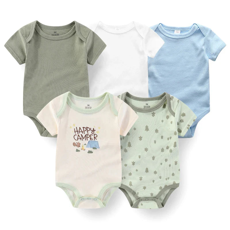 Newborn Print Cartoons Cotton Bodysuits 5Pieces Unisex