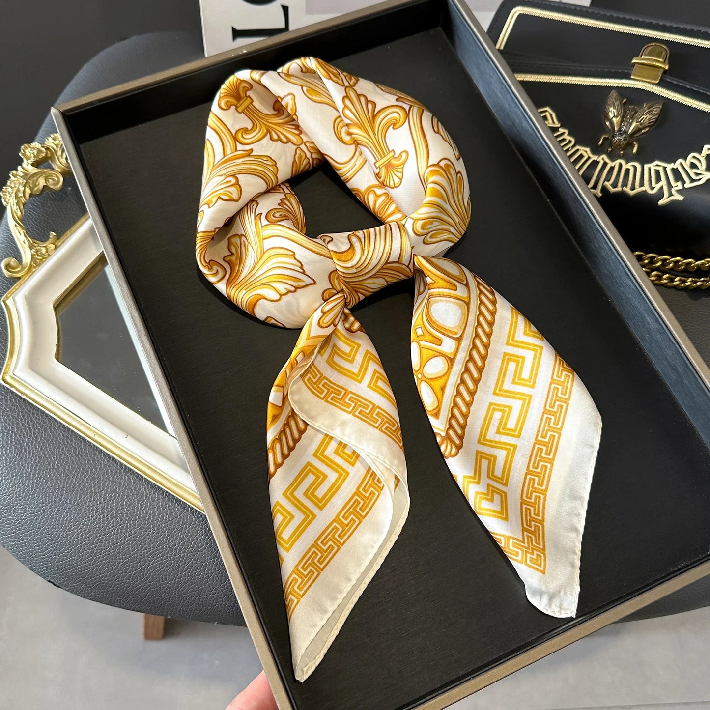 Print Luxury Pashmina Silk Scarf for Headband or Neck