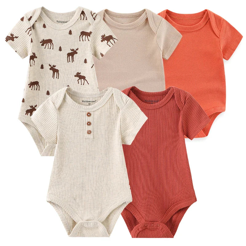 Newborn Print Cartoons Cotton Bodysuits 5Pieces Unisex