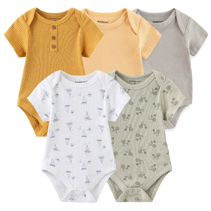 Newborn Print Cartoons Cotton Bodysuits 5Pieces Unisex