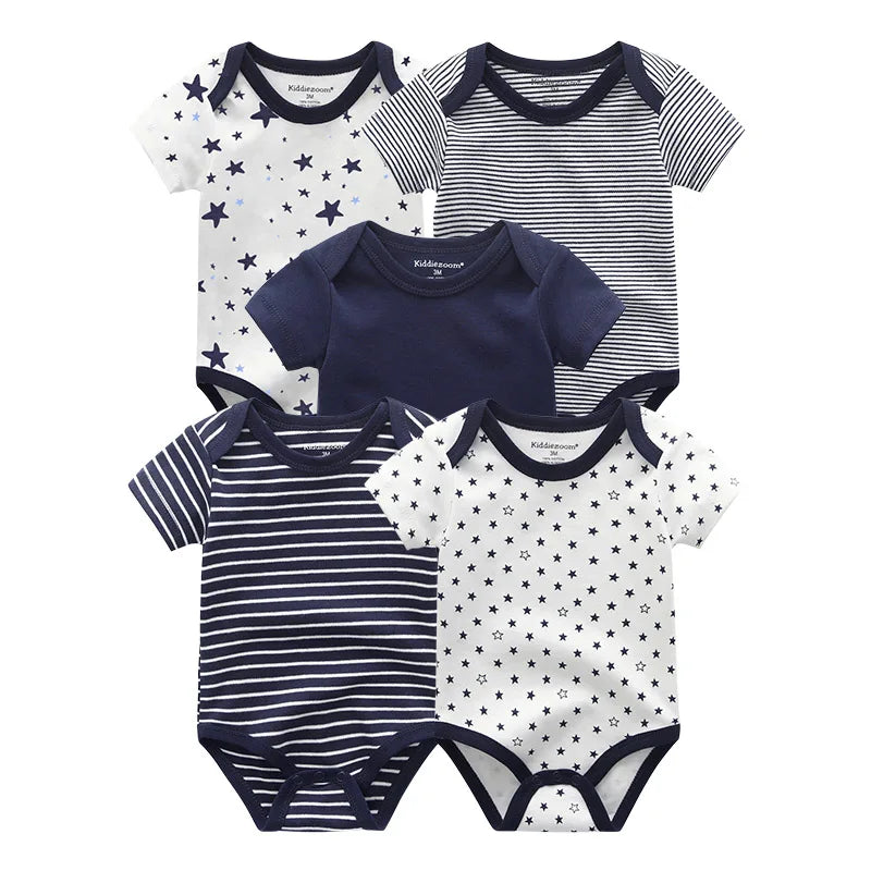 Newborn Print Cartoons Cotton Bodysuits 5Pieces Unisex