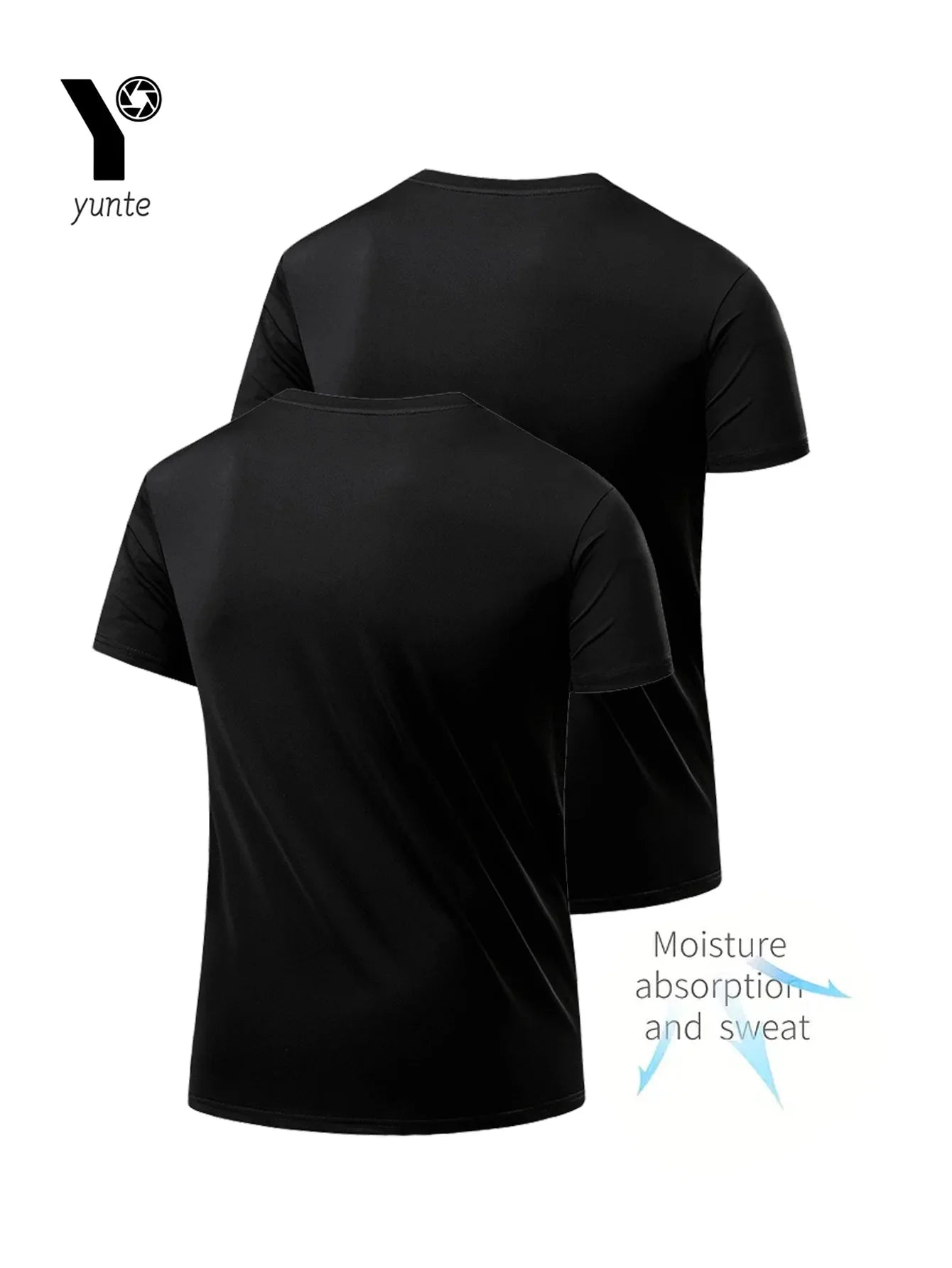Round Neck T-Shirt 2-Pack Black Ultra-Light Men's Quick-Drying Breathable Sweat-Absorbent Shirt Suitable for Fitness Gym and Running
