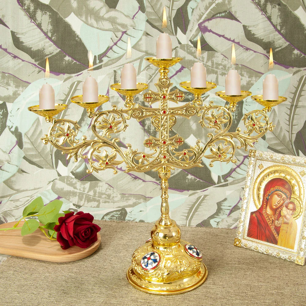 Metal Alloy 7 Branch Candle Holder Church Home Decoration Gold Plated