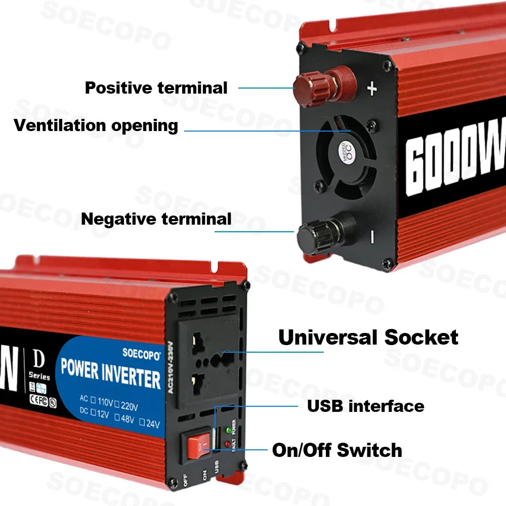 SOECOPO 6000W System Complete Kit 500W Panel Solar DC 12V to AC 110V/220V Inverter 100A Controller Off-Grid for Home Camping