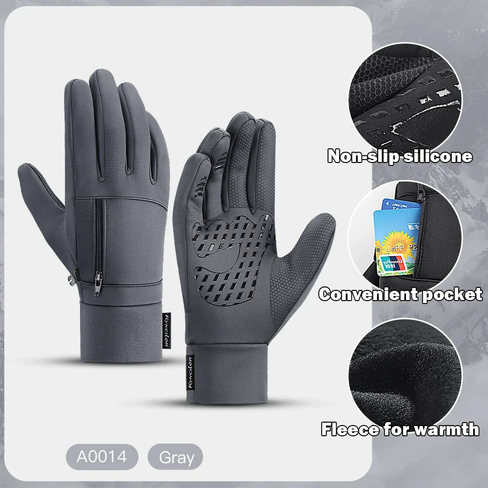 Men Winter Gloves Sports Bike Snow Bicycle Gloves Touchscreen Windproof Silicone Waterproof