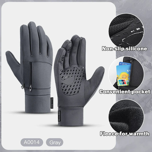 Men Winter Gloves Sports Bike Snow Bicycle Gloves Touchscreen Windproof Silicone Waterproof