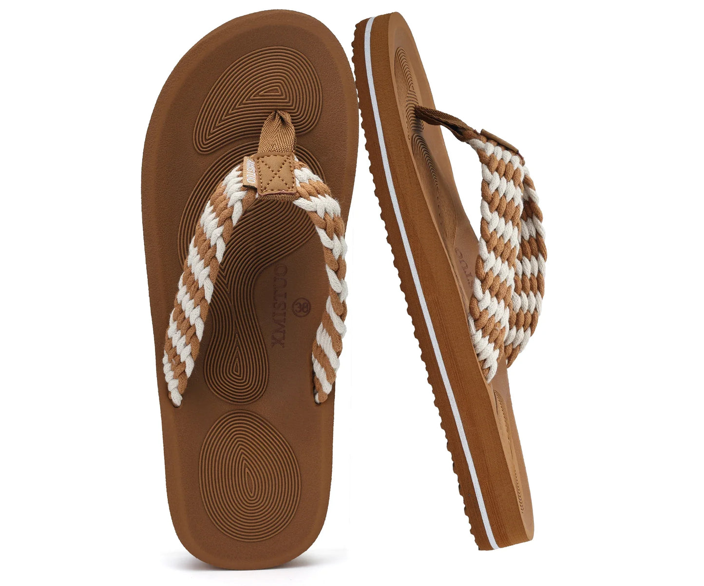 Women Thick Rubber Sole Non Slip EVA Midsole Open Toe Beach Flip Flops
