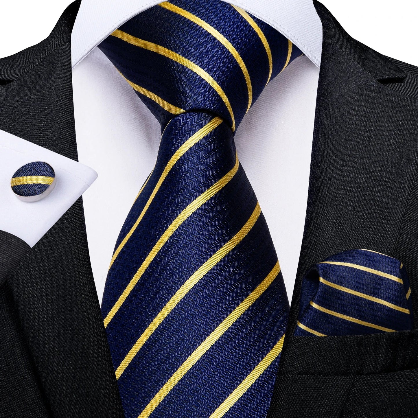 New Classic 100% Silk Men's Ties 8cm Blue Plaid Dot Striped Business Necktie Handkerchief Wedding Party Tie Set