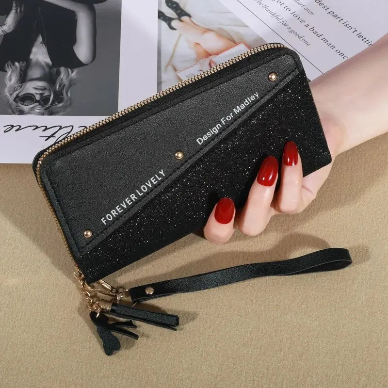Women's Zipper Wallet with Color Contrast Tassel