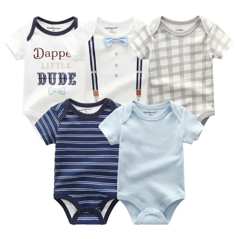 Newborn Print Cartoons Cotton Bodysuits 5Pieces Unisex