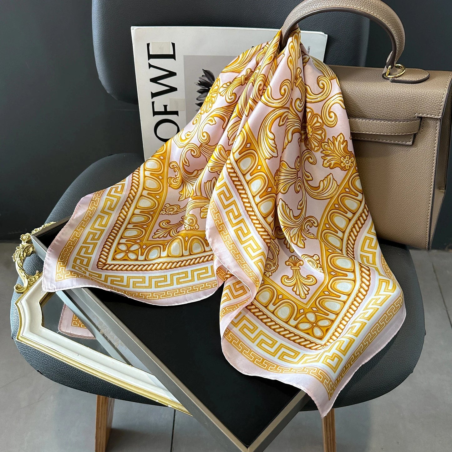 Print Luxury Pashmina Silk Scarf for Headband or Neck