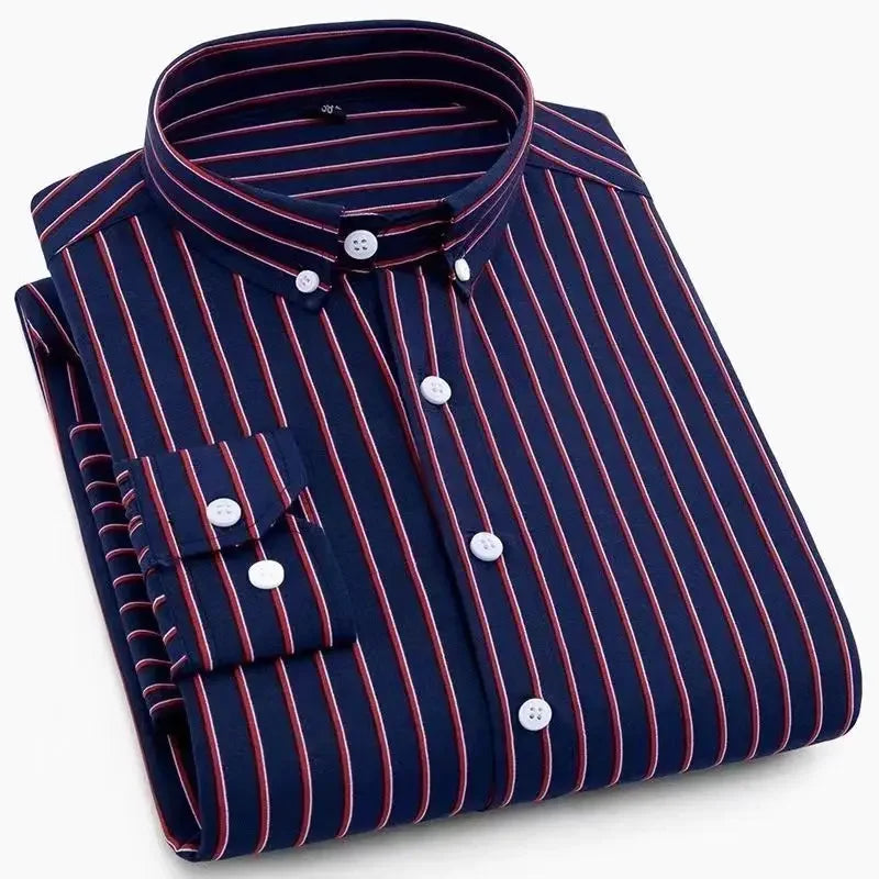 Men's Casual Shirt Long Sleeved Cotton Comfortable Breathable Plaid Striped