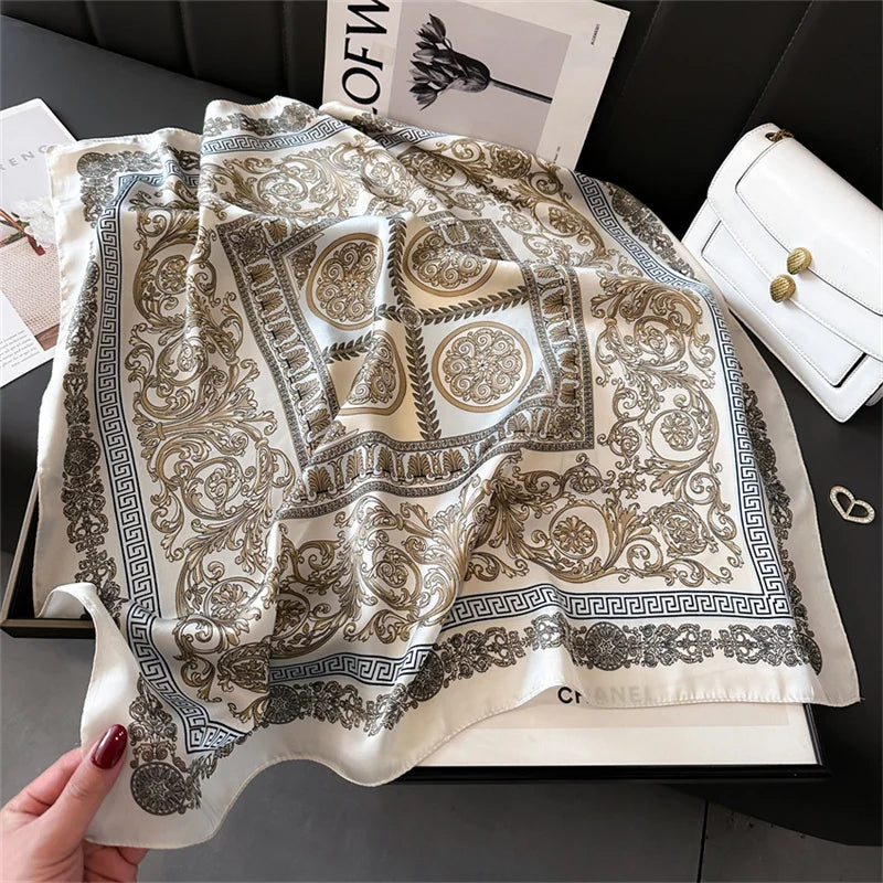 Print Luxury Pashmina Silk Scarf for Headband or Neck