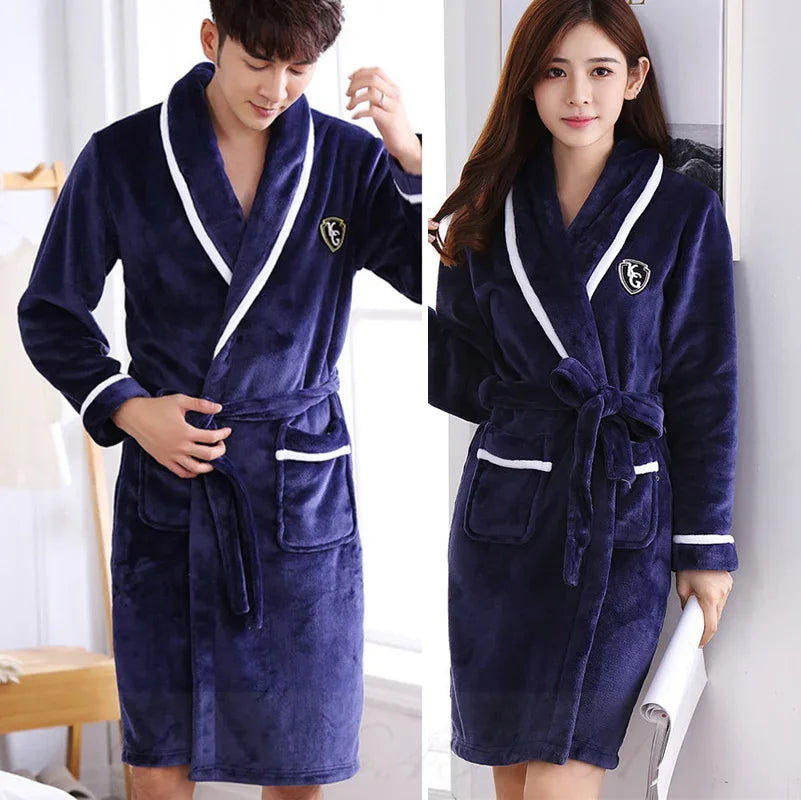 Thicken Warm Flannel Couple Robe Lounge Wear Winter Kimono Bathrobe Gown Sleepwear