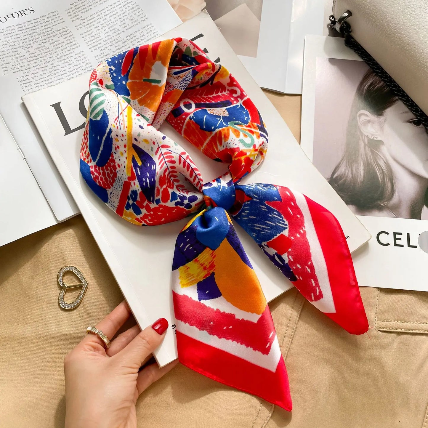 Print Luxury Pashmina Silk Scarf for Headband or Neck