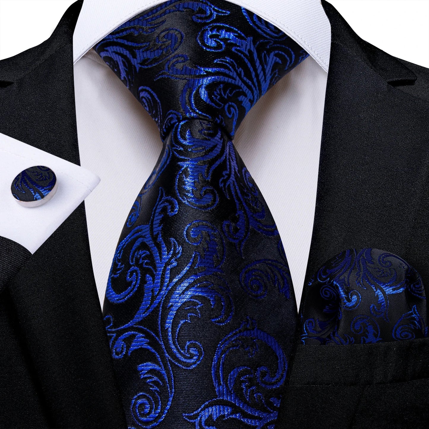 New Classic 100% Silk Men's Ties 8cm Blue Plaid Dot Striped Business Necktie Handkerchief Wedding Party Tie Set