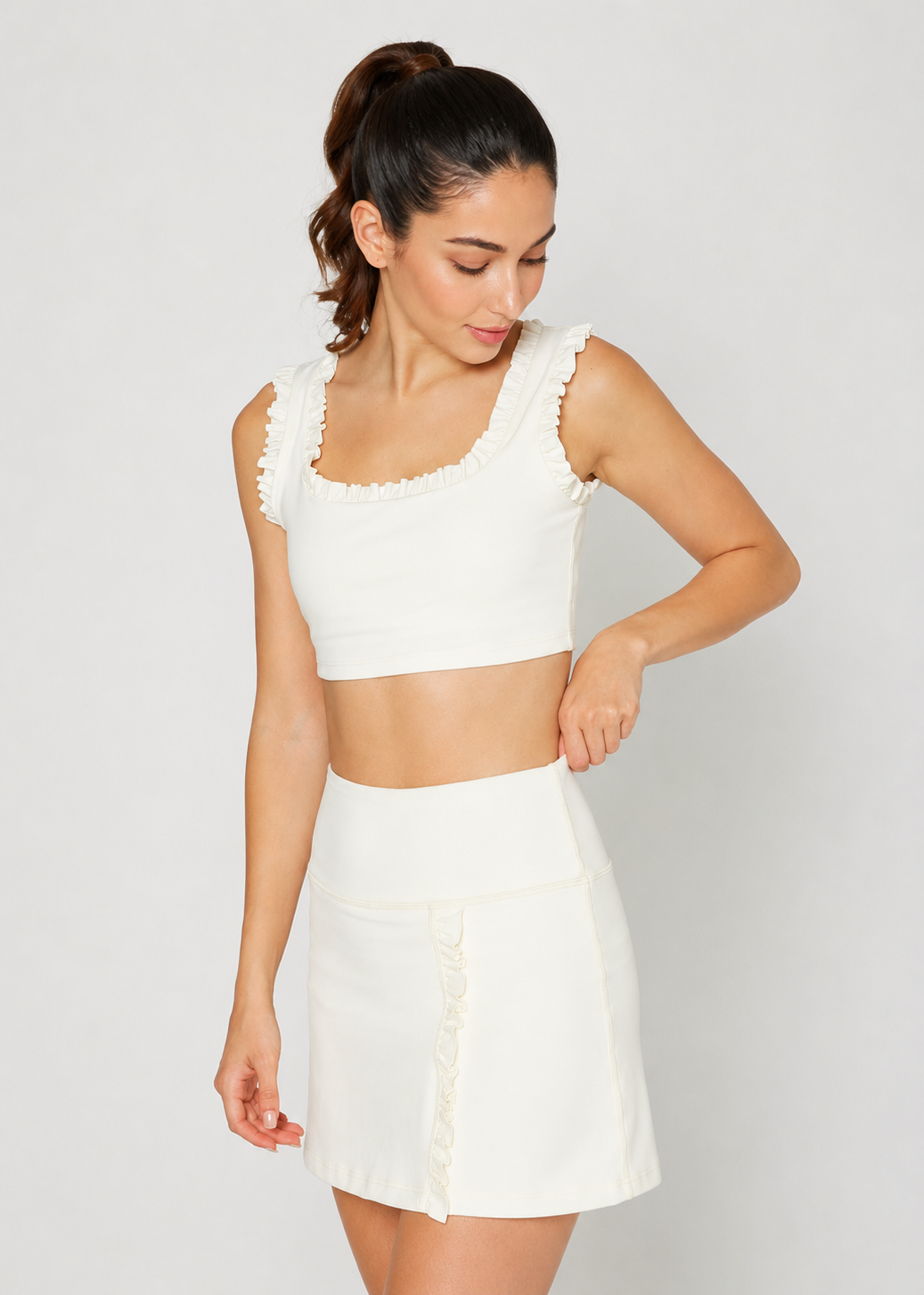 Ruffle Scoop Neck Crop Top
