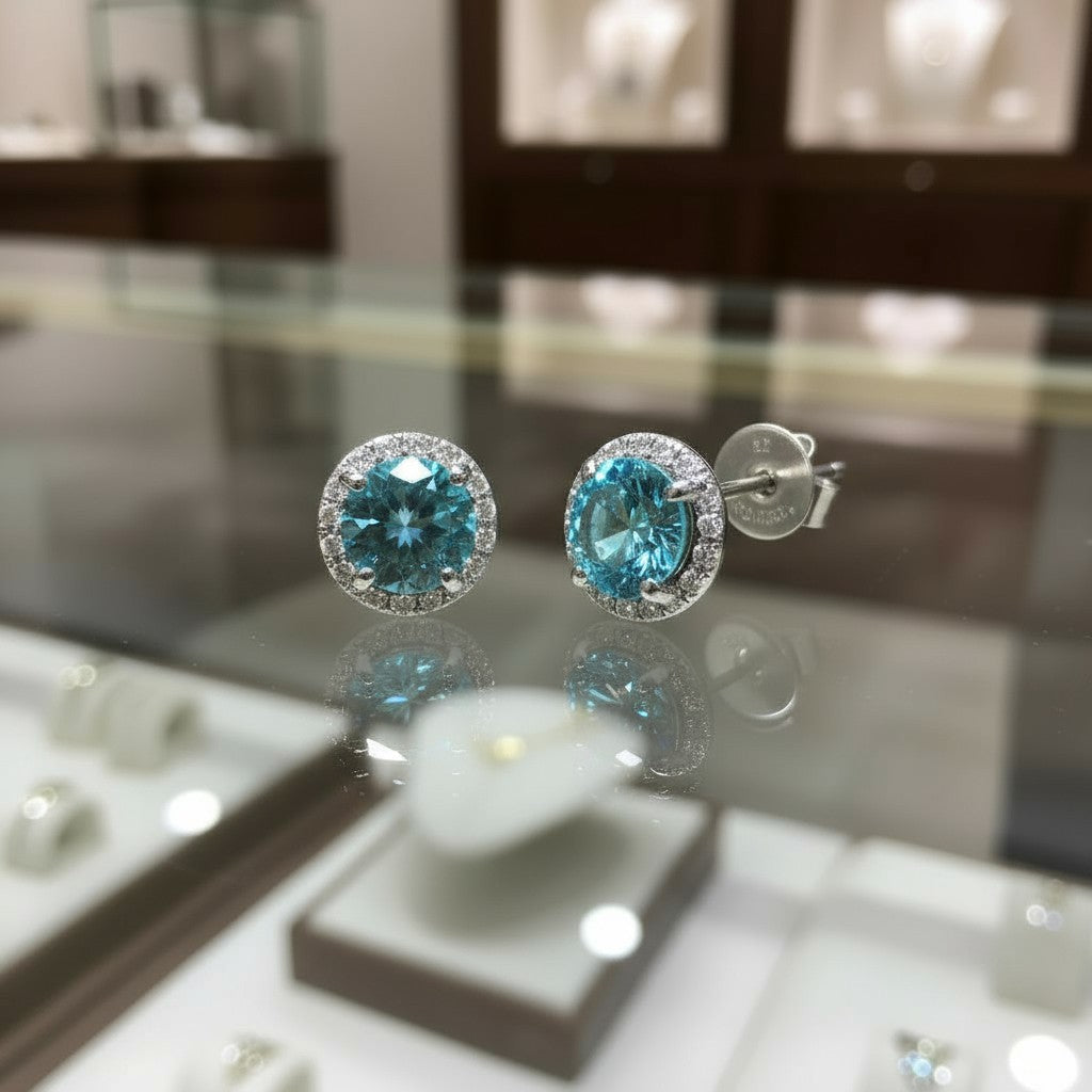 Soothing Whispers Earrings<br>Portuguese Cut • 5.5mm Sterling silver w/ CZ Halo