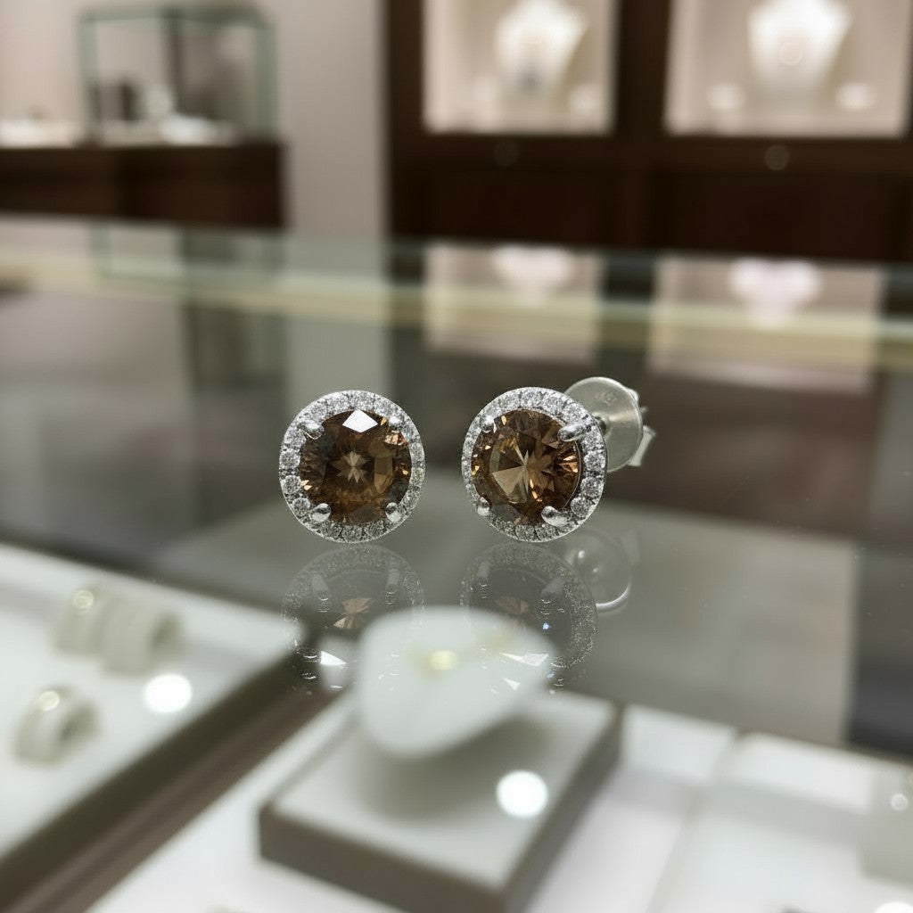Soothing Whispers Earrings<br>Portuguese Cut • 5.5mm Sterling silver w/ CZ Halo