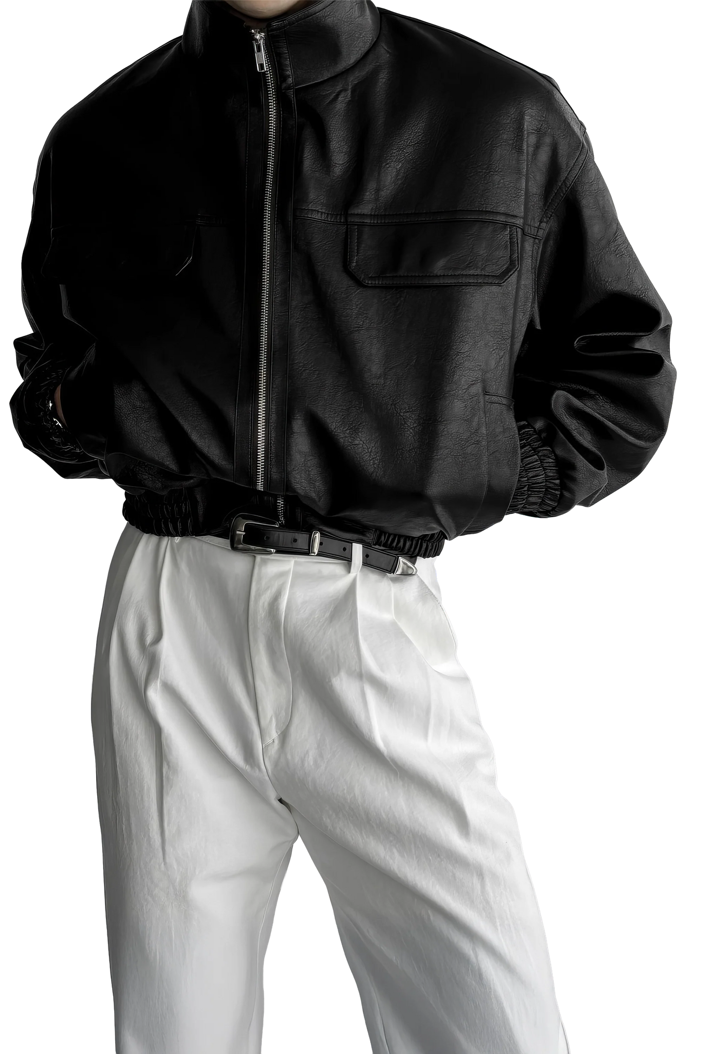 Men's Biker Leather Jacket – Short Moto Jacket with Pockets